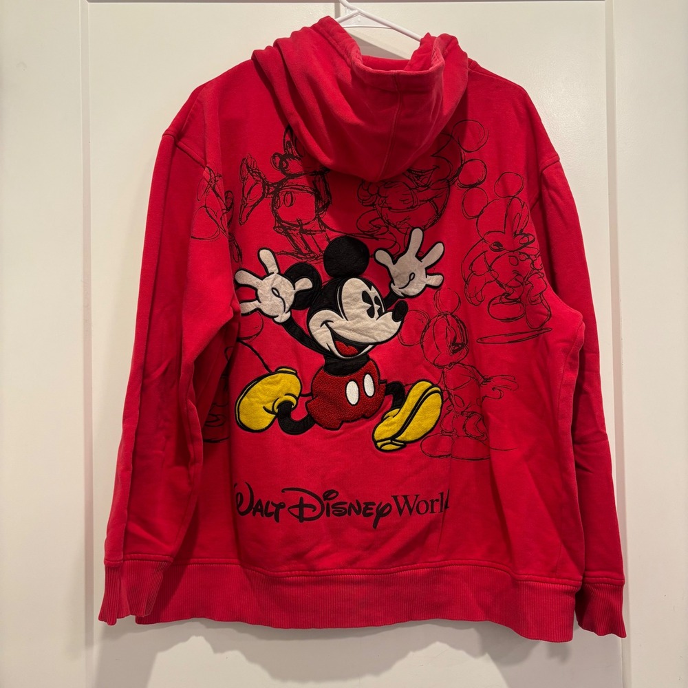 Disney Parks Walt Disney World Mickey Mouse Red Zip Up Hoodie Large